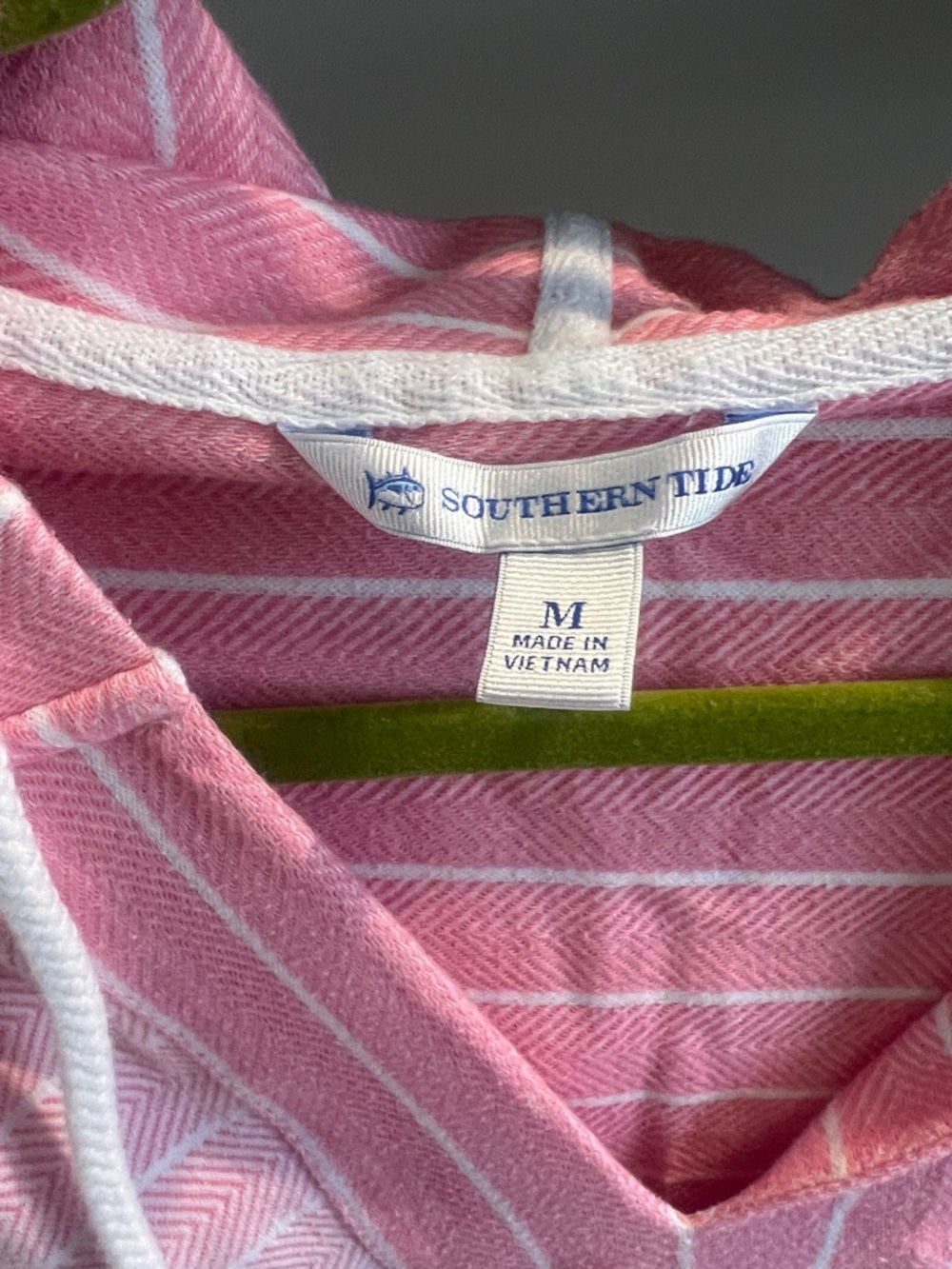 Southern Tide Hooded Pink Striped V-Neck Hoodie Sweatshirt - Picture 2 of 5